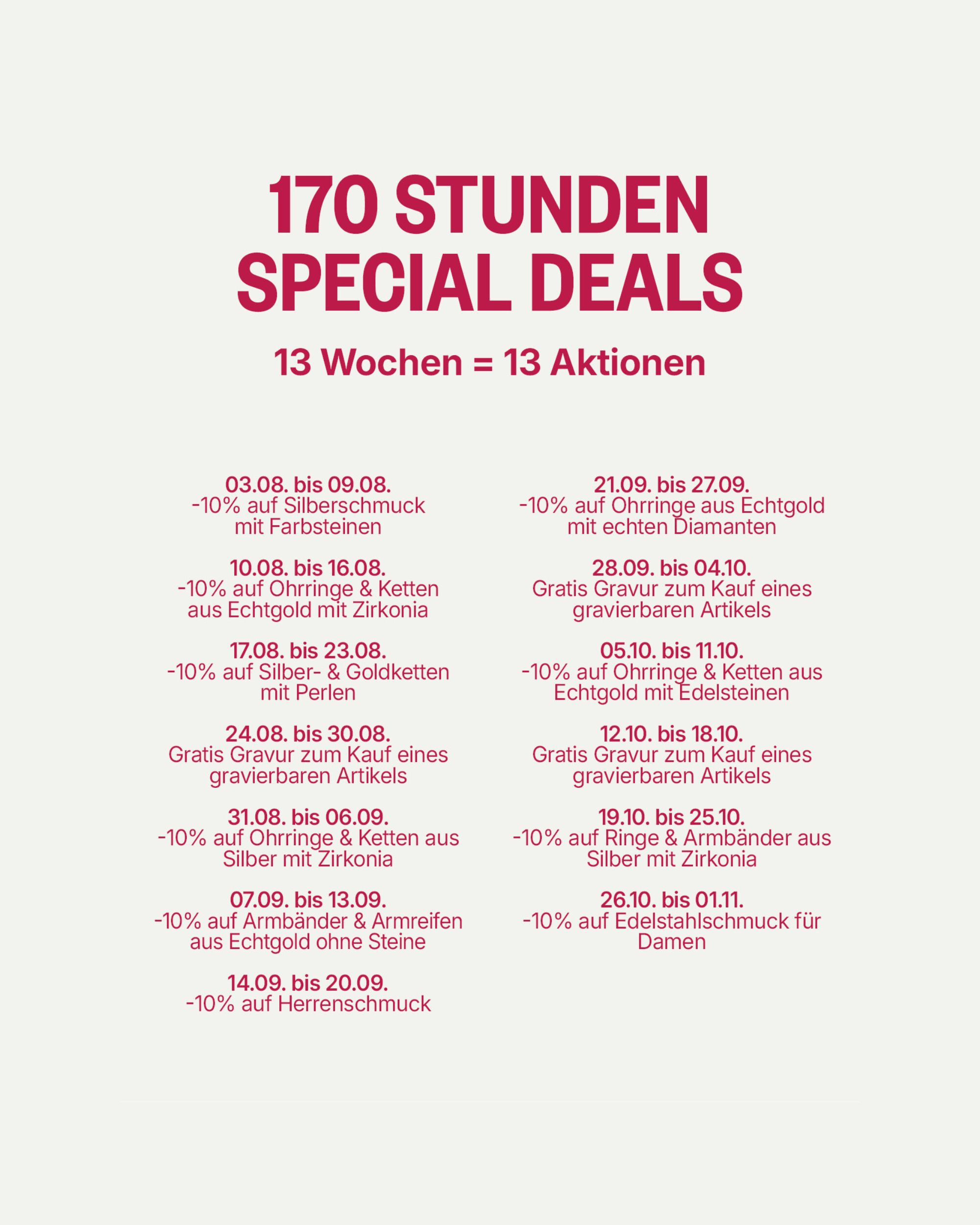 170 Stunden Deals - 13 Wochen voller Highlights!