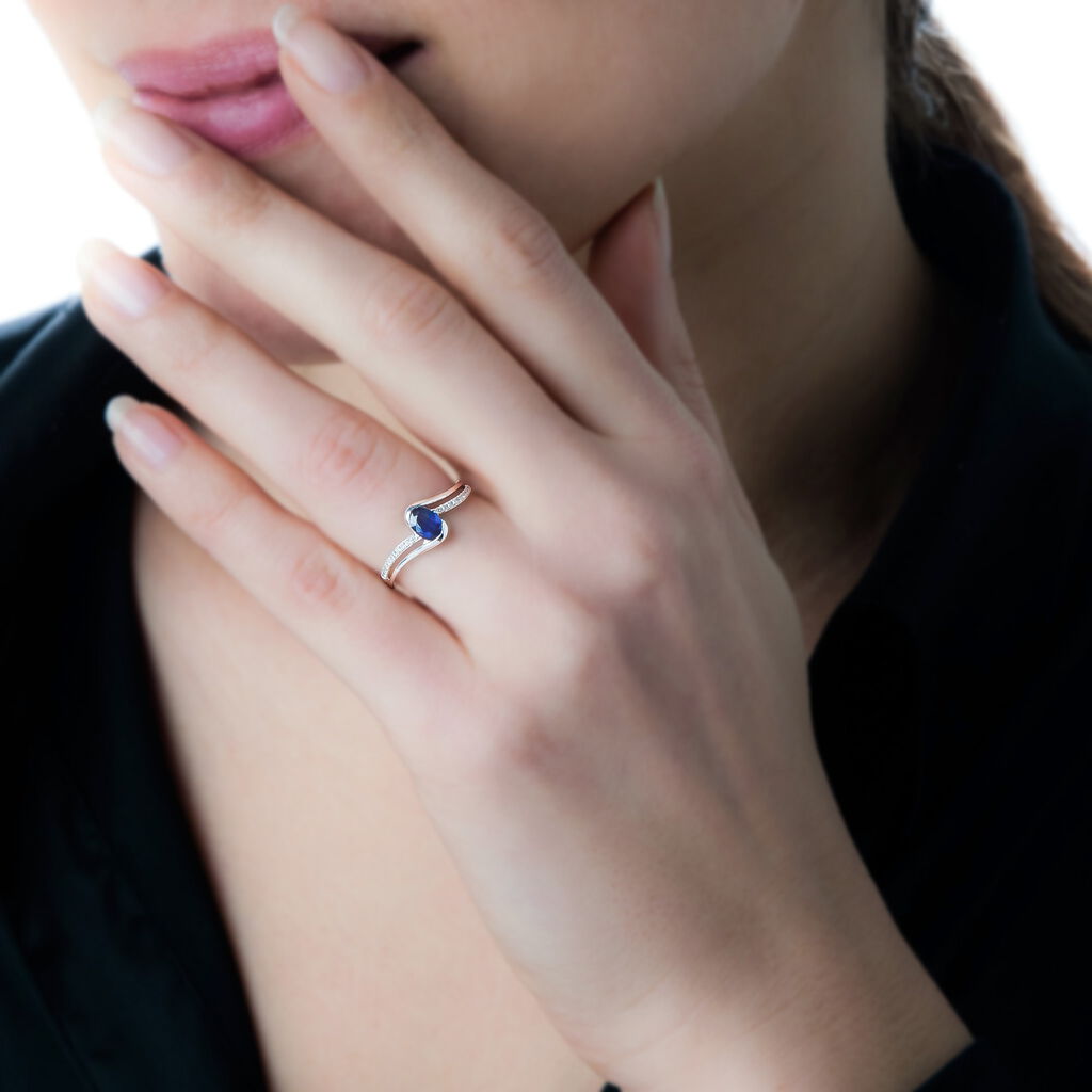 Bague Anja Or Blanc Topaze Et Diamant - Spannringe Damen | OROVIVO