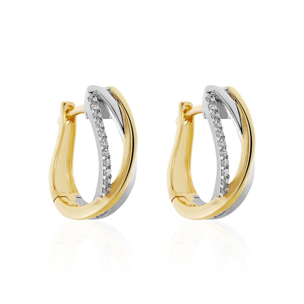 🦚 Damen Creolen Gold 375 Bicolor Zirkonia rhodiniert, Creolen mit Stein