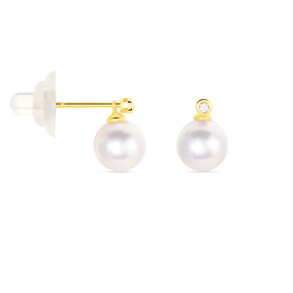 Damen Ohrstecker Gold 585 (14 Karat) Akoyaperle Perlmutt