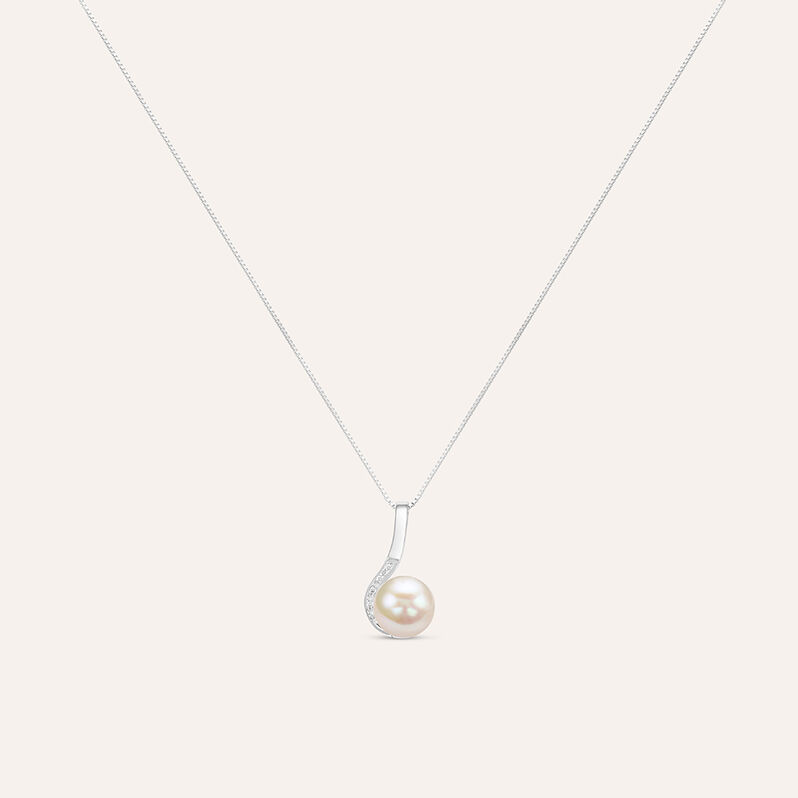 Collana Gold Pearls Oro Bianco Perla D'Acqua Dolce Diamante - Spannringe Damen | OROVIVO