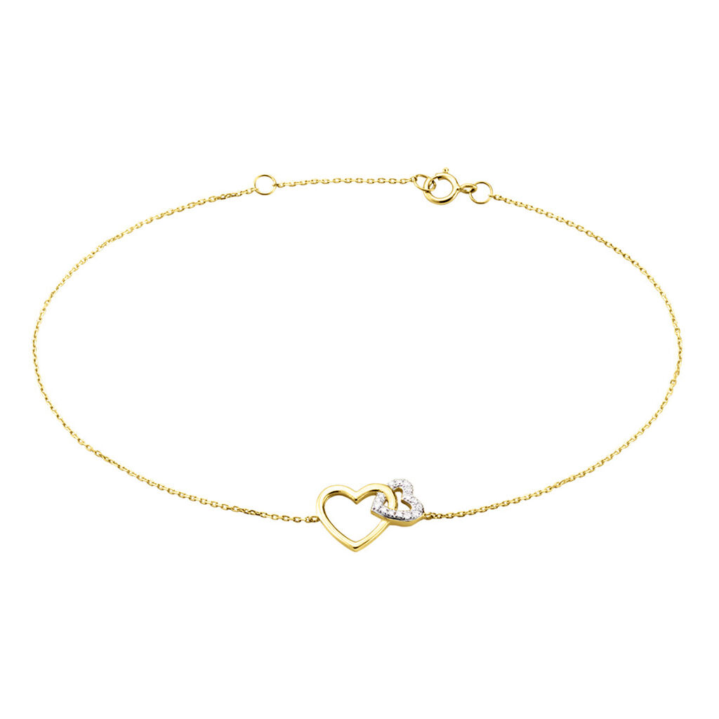 HERZ HO YOU & ME Damen Armband Gold 375 (9 Karat) Diamant Weiß 0,02 ct Herz B 0,07 mm, Armband mit Stein