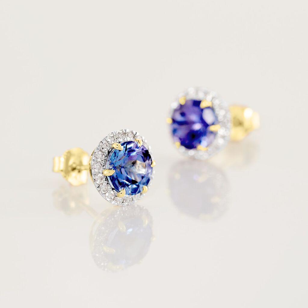 CATHERINE Damen Ohrstecker Gold 585 (14 Karat) Tansanit Blau 1,8 ct