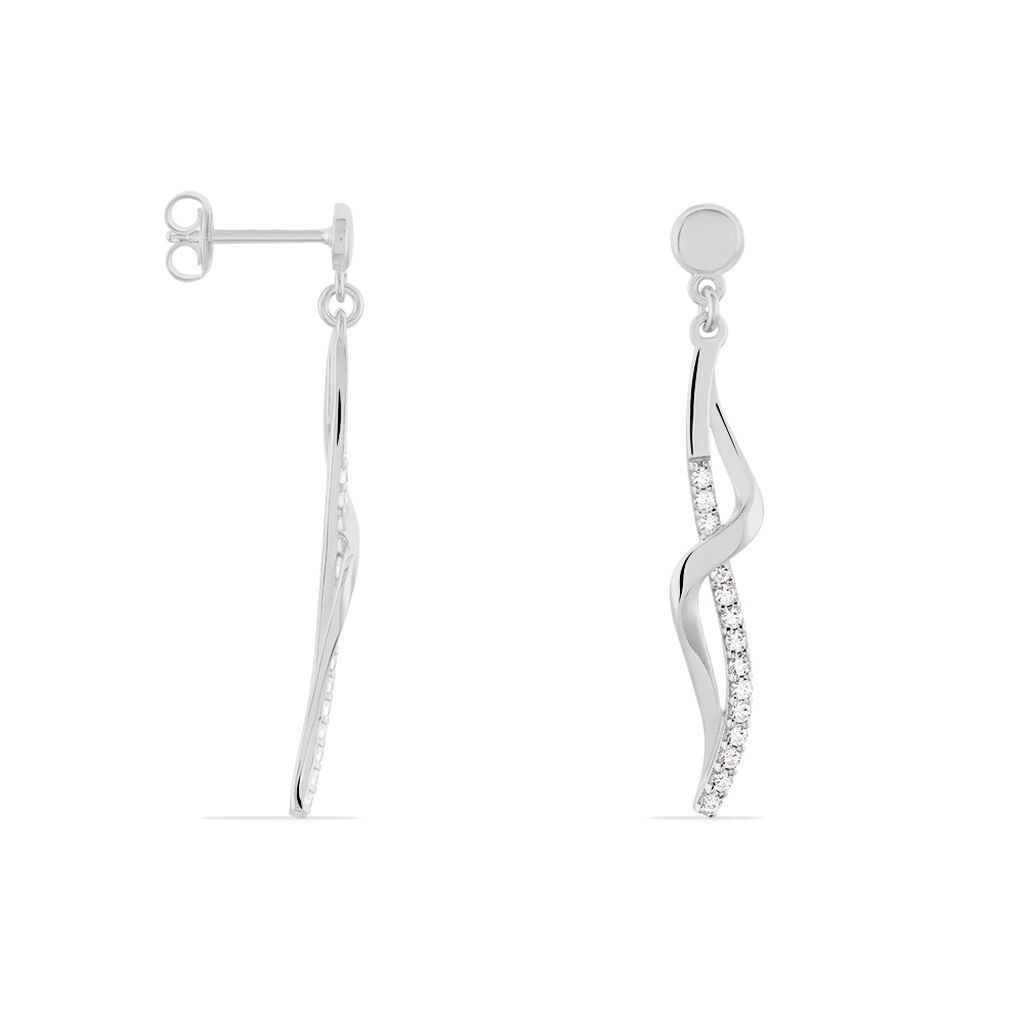 Damen Ohrringe Lang Silber 925 Zirkonia Wei&szlig; Spirale