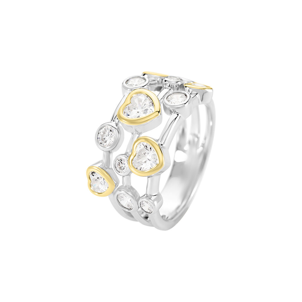 MEGAN Damen Ring Silber Bicolor Gelb/Silber 925 Zirkonia Wei&szlig; 0,51 ct Herz