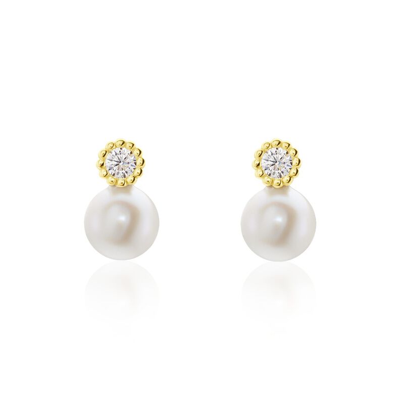 Damen Perlenohrringe Gold 375 Zuchtperle Zirkonia Harmony - Ohrstecker Damen | OROVIVO