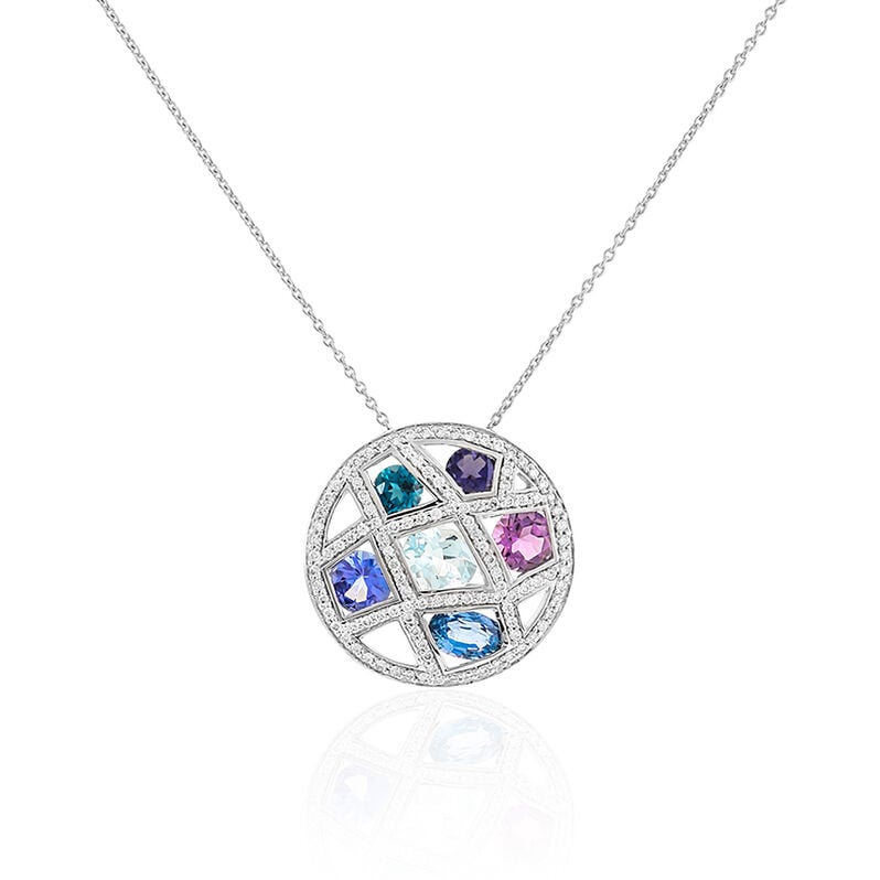 Collier Or Blanc Topaze Et Saphir Et Tanzanite - Spannringe Damen | OROVIVO