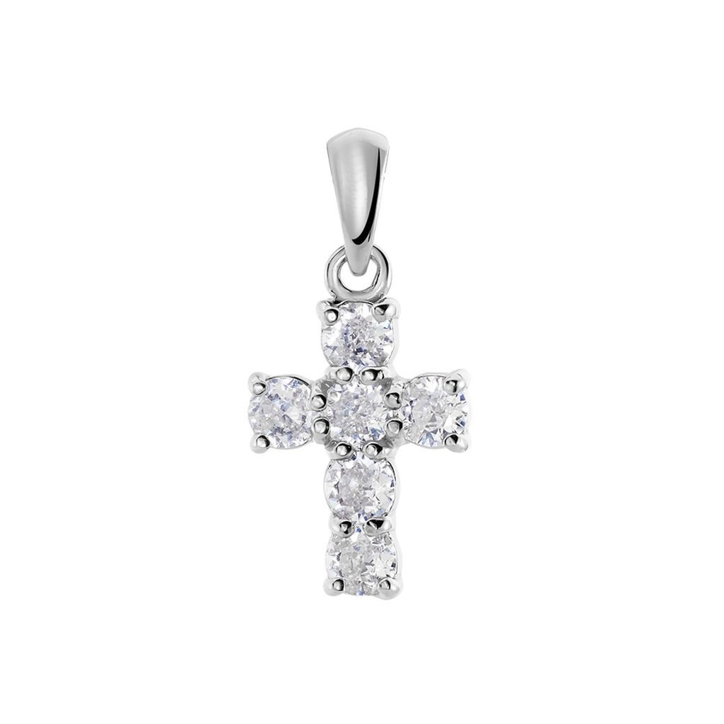 Damen Anh&auml;nger Silber Silber 925 Zirkonia Wei&szlig; Religi&ouml;ses Kreuz B 9,3 mm