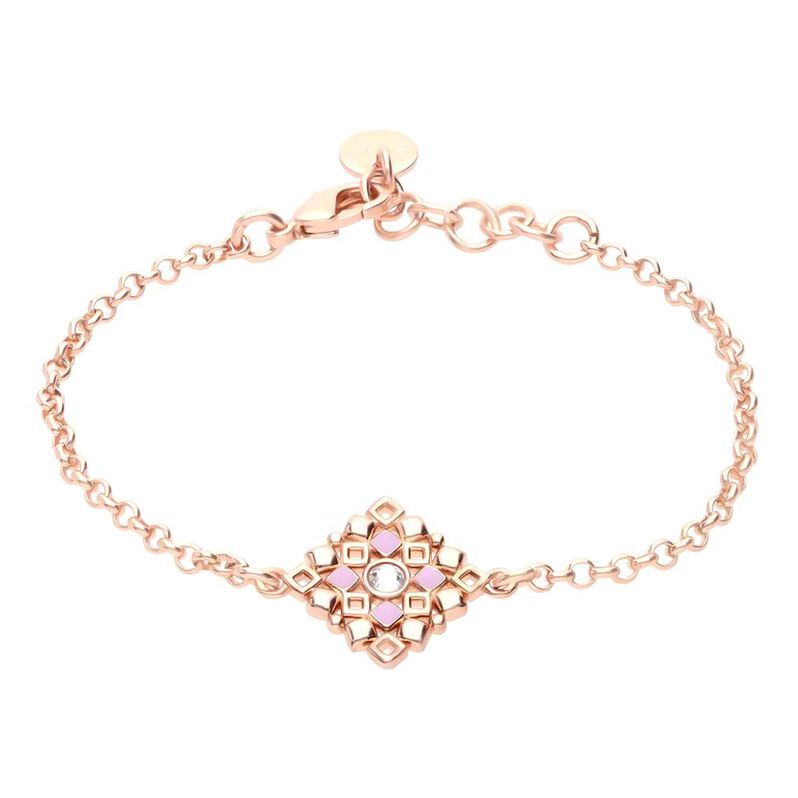 Bracciale in ottone rosato con ciondolo forma rombo cristalli e smalto rosa - Spannringe Damen | OROVIVO