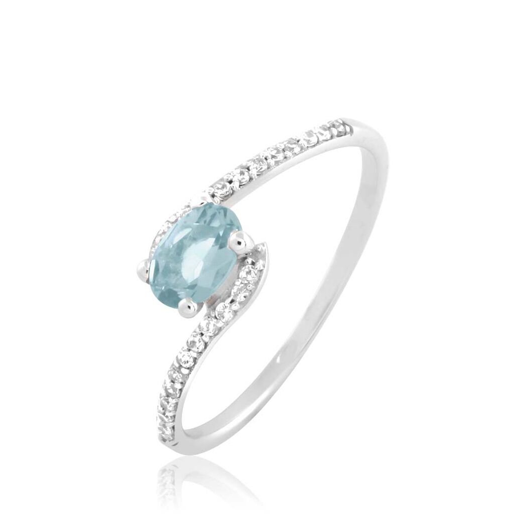 Bague Loriane Or Blanc Aigue Marine Et Oxyde De Zirconium - Spannringe Damen | OROVIVO