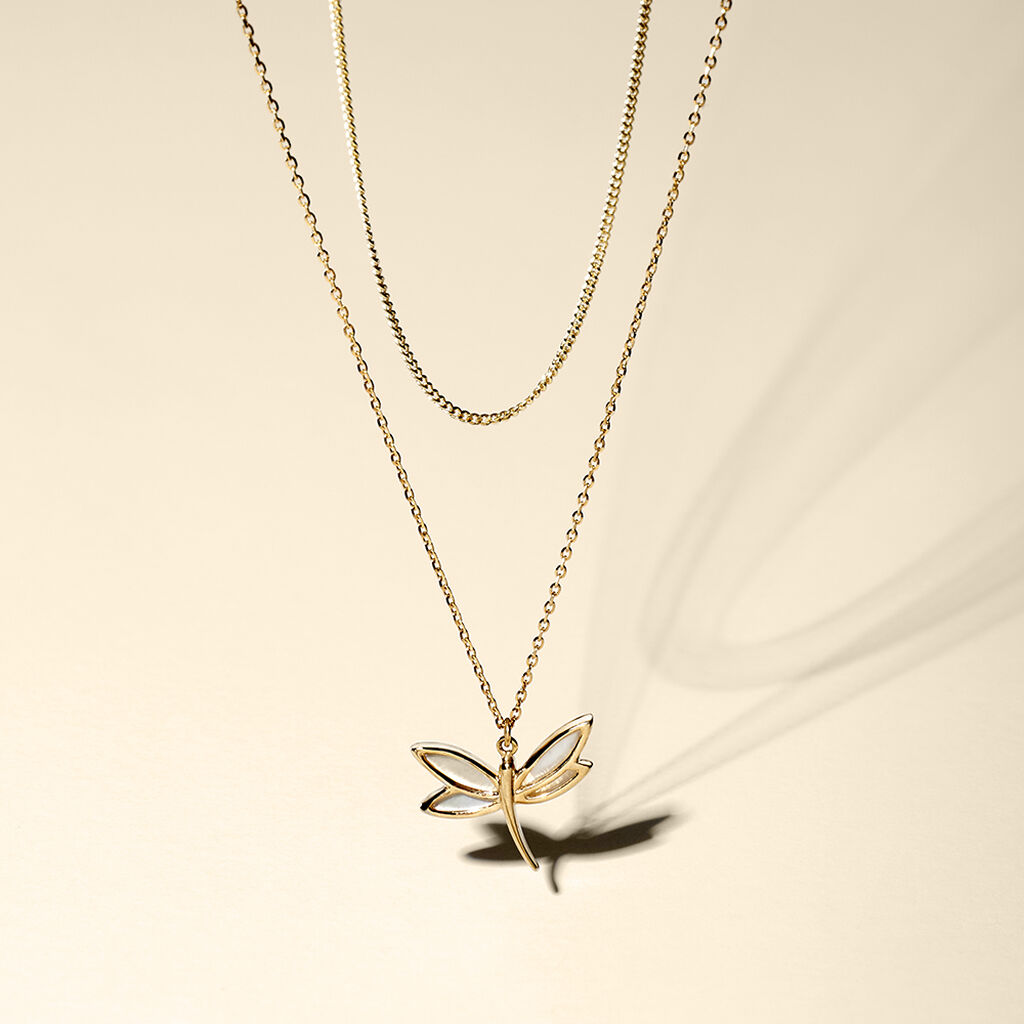 Damen Collier Gold 375 Perlmutt Perlmutt Libelle Libelle - Halsketten Damen | OROVIVO