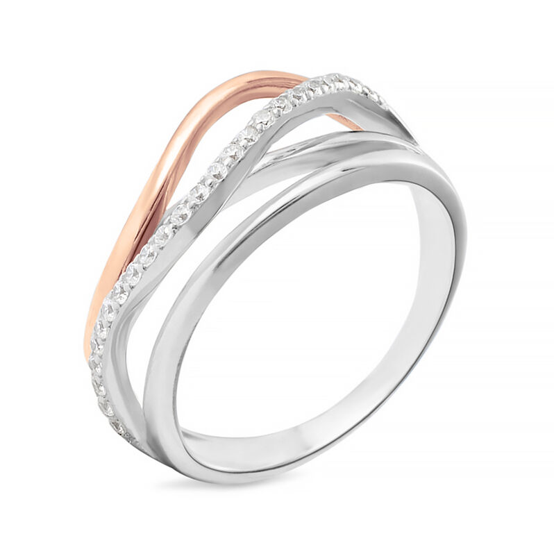 Anello Fantasia Silver Shine Argento Bicolore Bianco / Rosa Cubic Zirconia - Spannringe Damen | OROVIVO