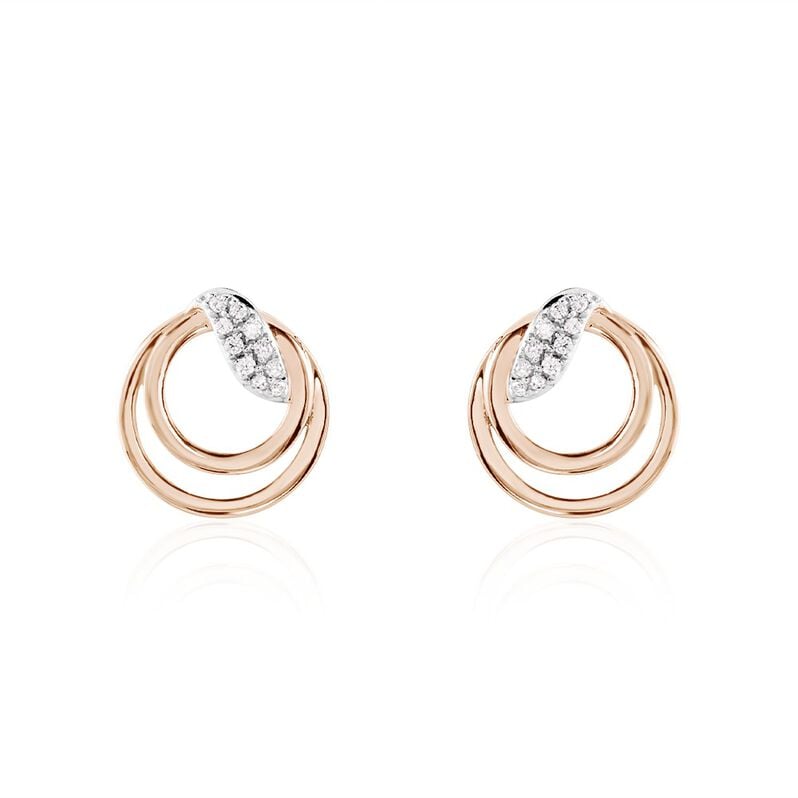 MIRANDA Damen Ohrstecker Rosegold 375 (9 Karat) Zirkonia Wei&szlig; Kreis - Ohrstecker Damen | OROVIVO