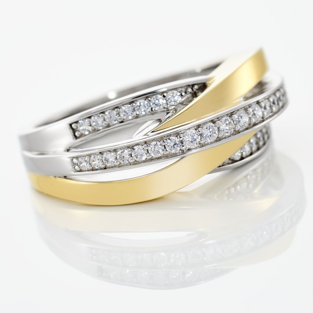 Damen Ring Silber 925 Bicolor Vergoldet Zirkonia gekreuzt Monica - Ringe mit Stein Damen | OROVIVO