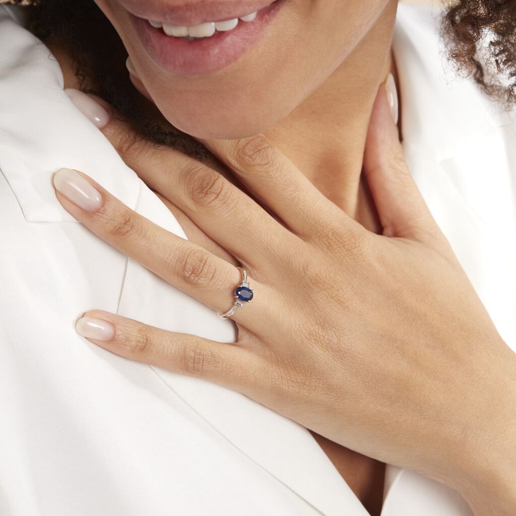 Bague Solitaire Briony Or Blanc Saphir Et Diamant - Spannringe Damen | OROVIVO