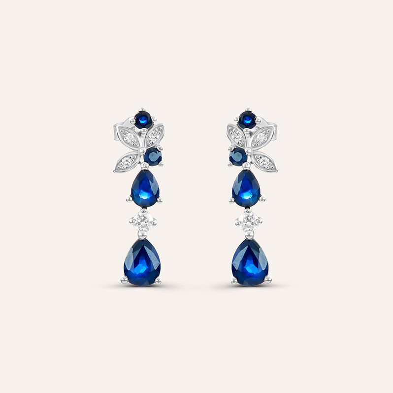 Orecchini Pendenti Charlotte Oro Bianco Zaffiro Diamante - Spannringe Damen | OROVIVO