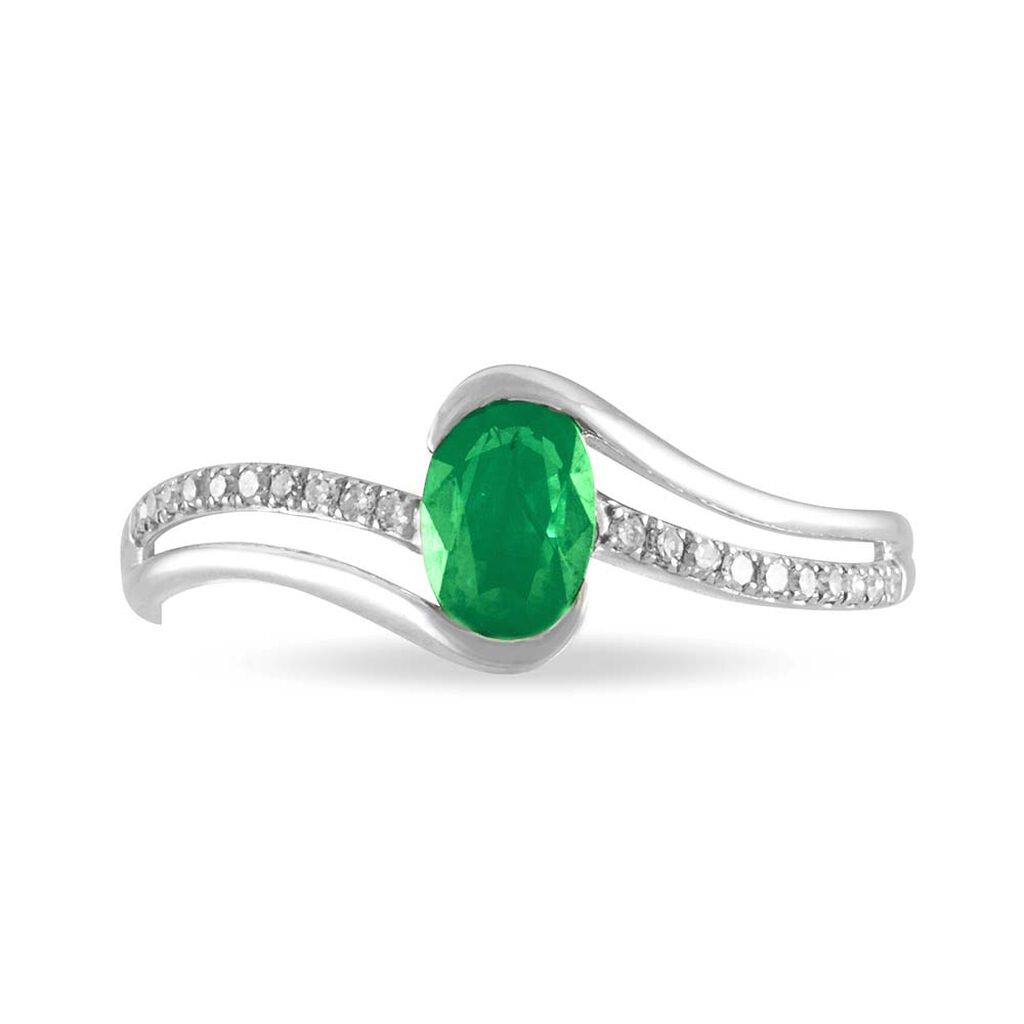 Bague Anja Or Blanc Emeraude Et Diamant - Spannringe Damen | OROVIVO