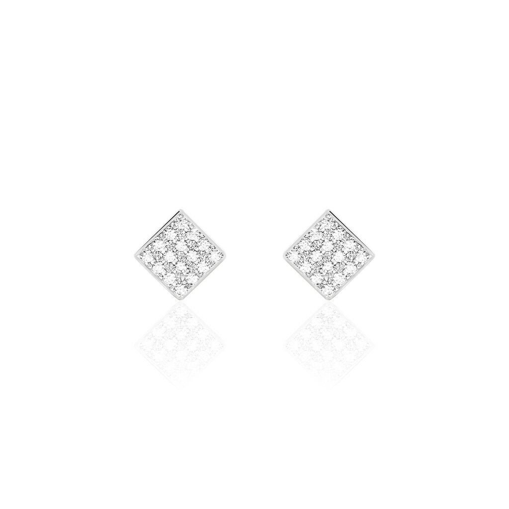 Damen Ohrstecker Gold Bicolor 375 Zirkonia Viereck Aure , Ohrstecker mit Stein