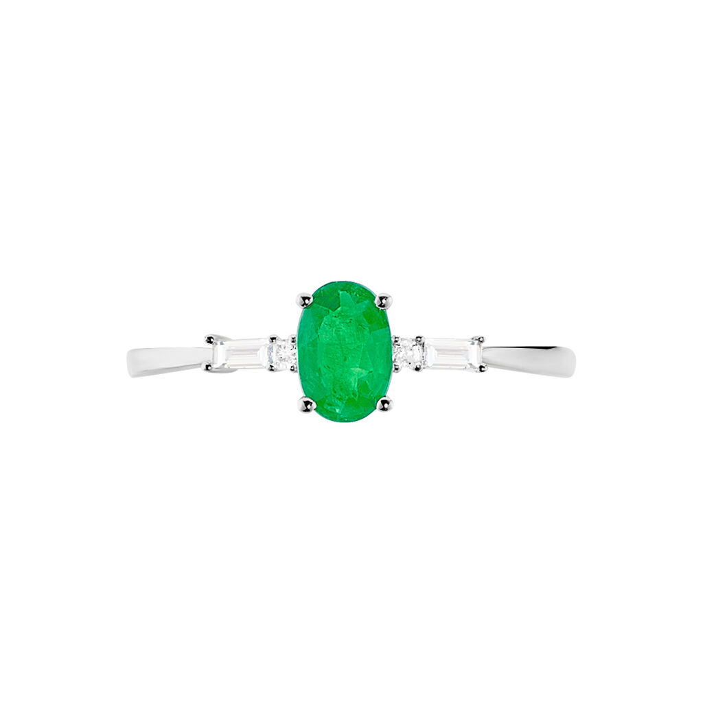 Bague Atalanta Or Blanc Emeraude Et Diamant - Spannringe Damen | OROVIVO