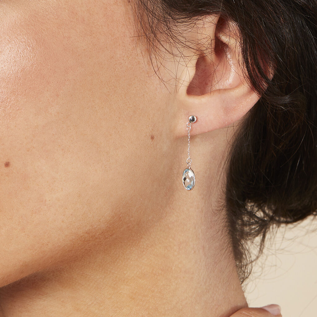 Damen Ohrringe Lang Weißgold 375 Topas Blau 2,61ct Vio  - Ohrhänger Damen | OROVIVO