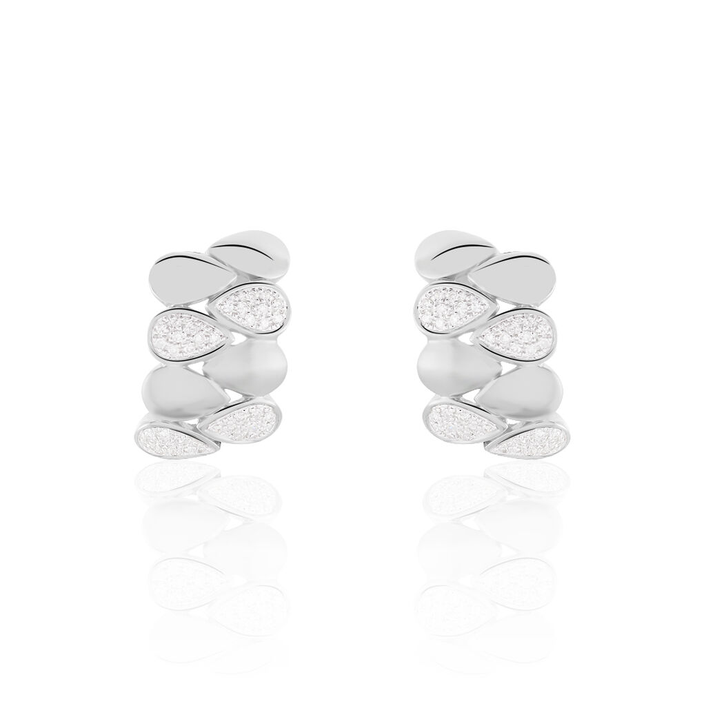 BURBU Damen Creolen Wei&szlig;gold 375 (9 Karat) Diamant Wei&szlig; 0,26 ct Bl&uuml;tenblatt