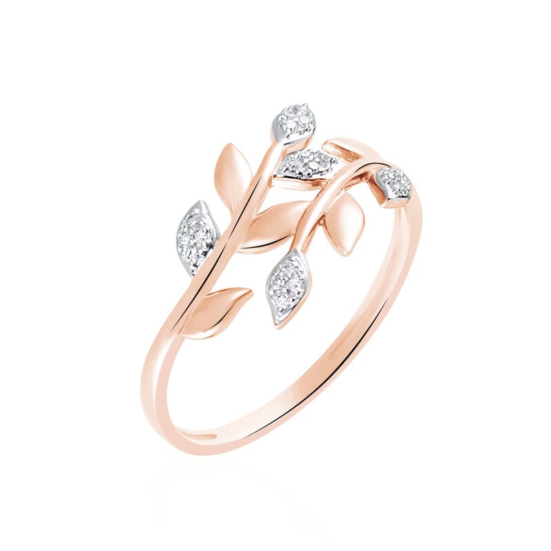 EMELYNE Damen Ring Rosegold 375 (9 Karat) Diamant Weiß 0,02 ct Blatt - Ringe mit Stein Damen | OROVIVO