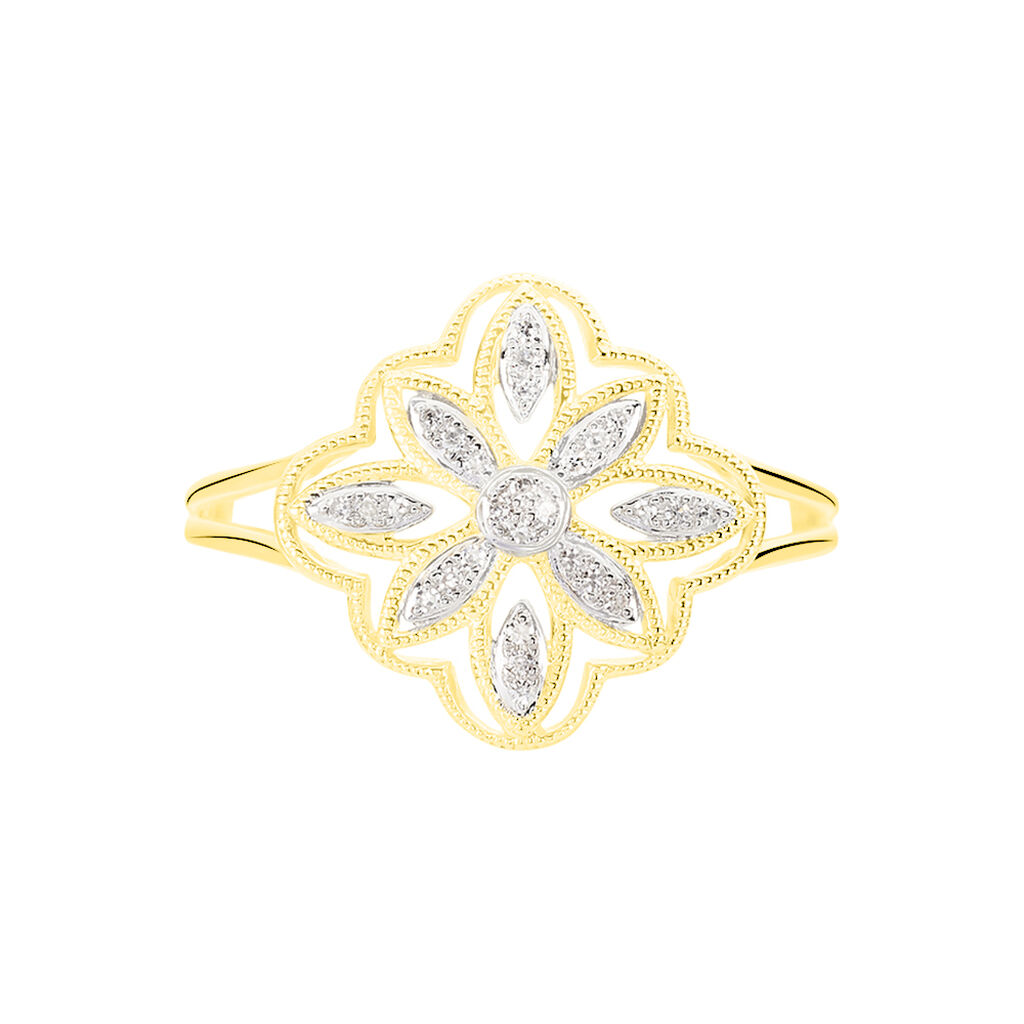 Bague Or Jaune Veda Fleur Ajoure  Diaman - Spannringe Damen | OROVIVO