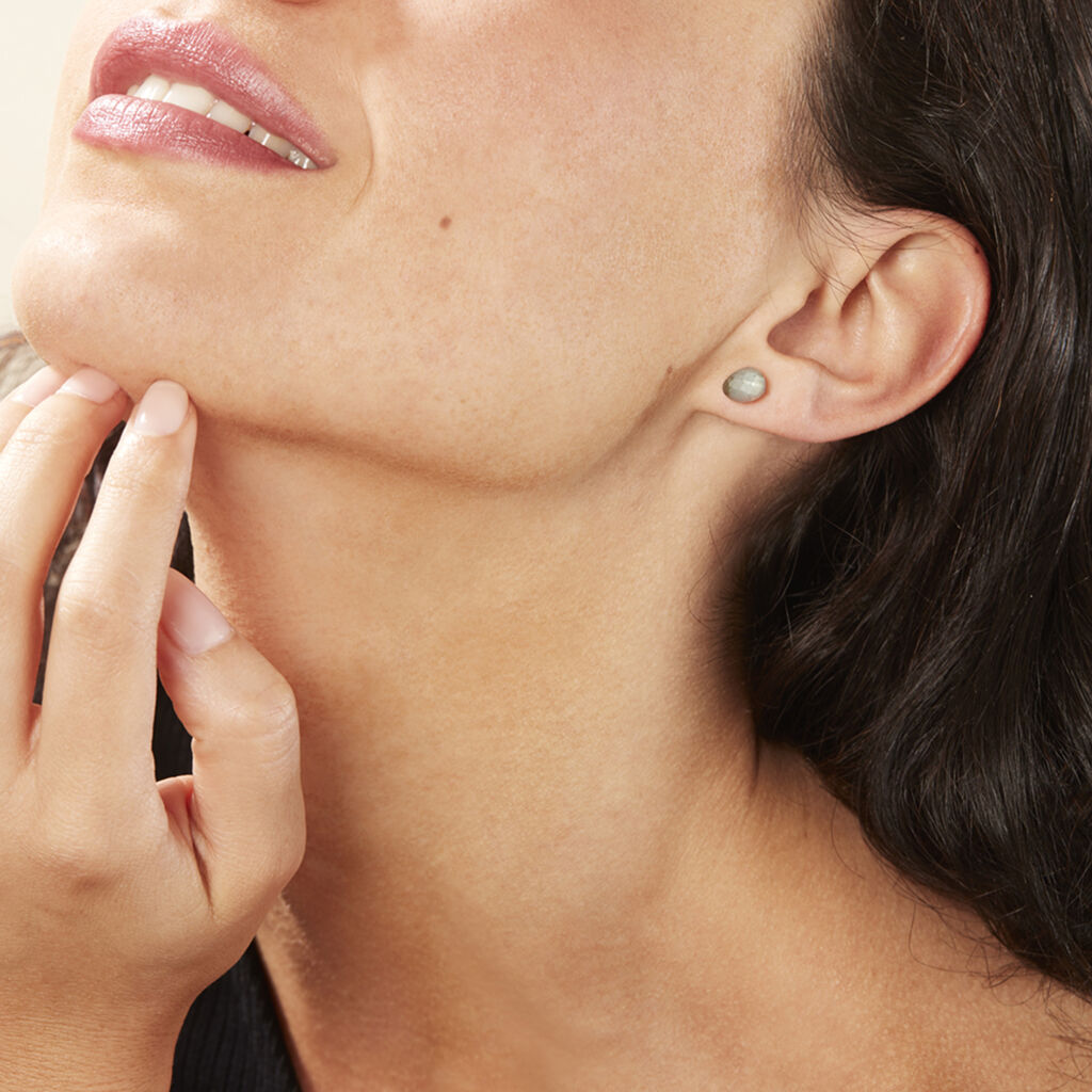 Damen Ohrstecker Silber vergoldet 925 Labradorit Grau 2,8ct Lora  - Ohrstecker Damen | OROVIVO
