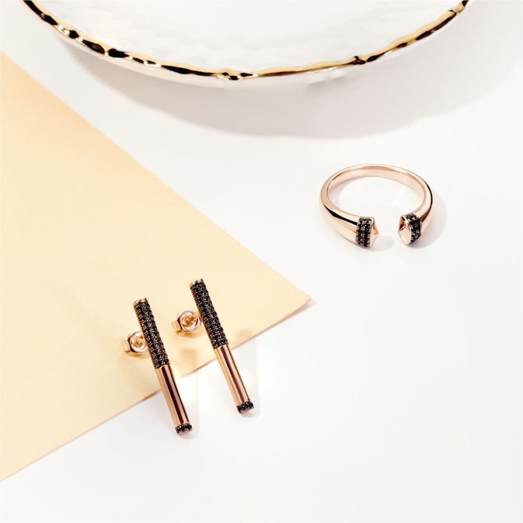 Damenring Roségold 375 Schwarzer Zirkonia - Ringe mit Stein Damen | OROVIVO