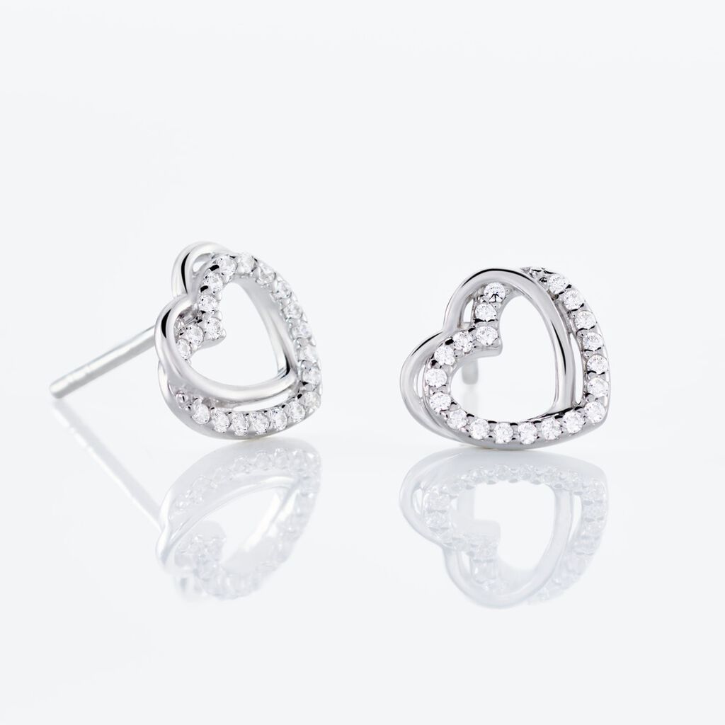 ASHLEY HERZ 16 Damen Ohrstecker Silber 925 Zirkonia Wei&szlig; Herz