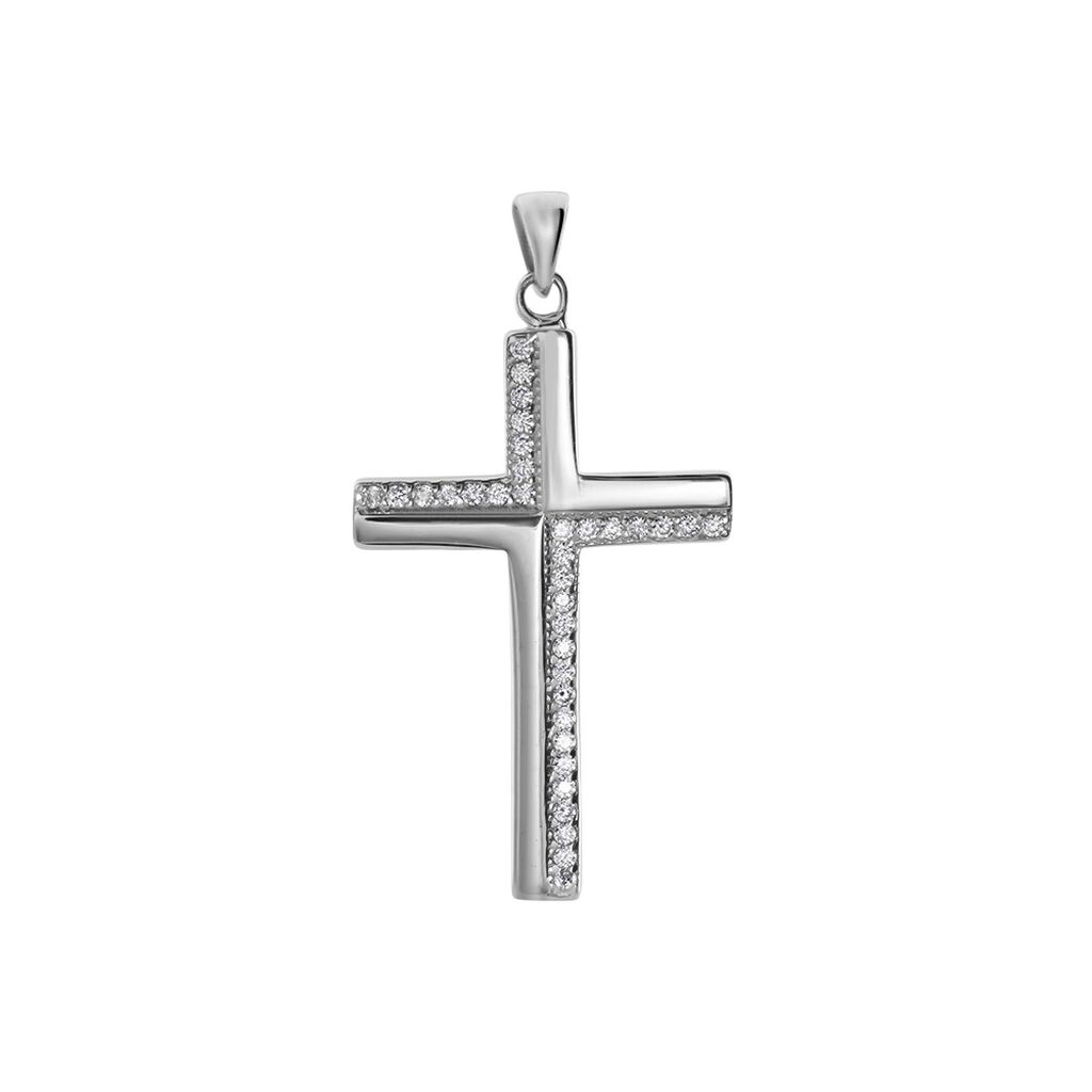 Damen Anh&auml;nger Silber Silber 925 Zirkonia Wei&szlig; Religi&ouml;ses Kreuz B 21,7 mm
