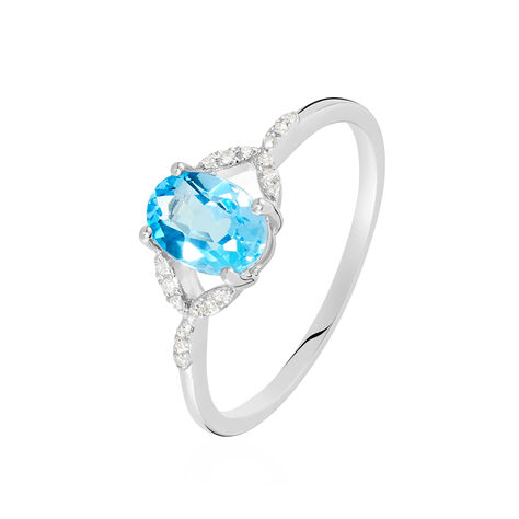 Damen Ring Weißgold 375 Topas Blau 0,99ct Oval  - Hochzeitsringe Damen | OROVIVO