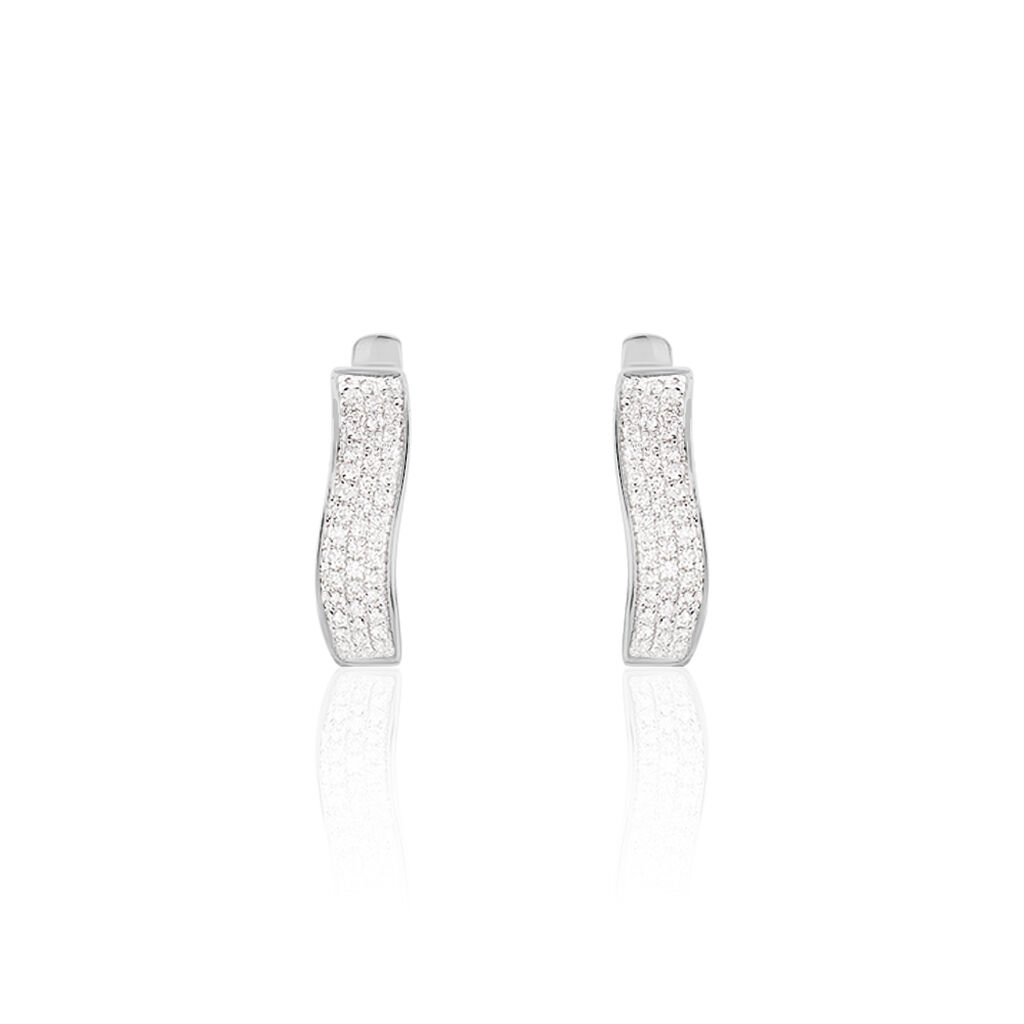 Damen Creolen Weißgold 750 Diamant 0,28ct Welle Glimmer 11,00mm 4,55mm  - Creolen Damen | OROVIVO