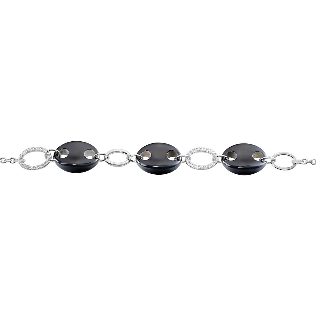 Bracelet Argent Rhodie Hattie Forme Grains De Cafe Ceramique - Spannringe Damen | OROVIVO