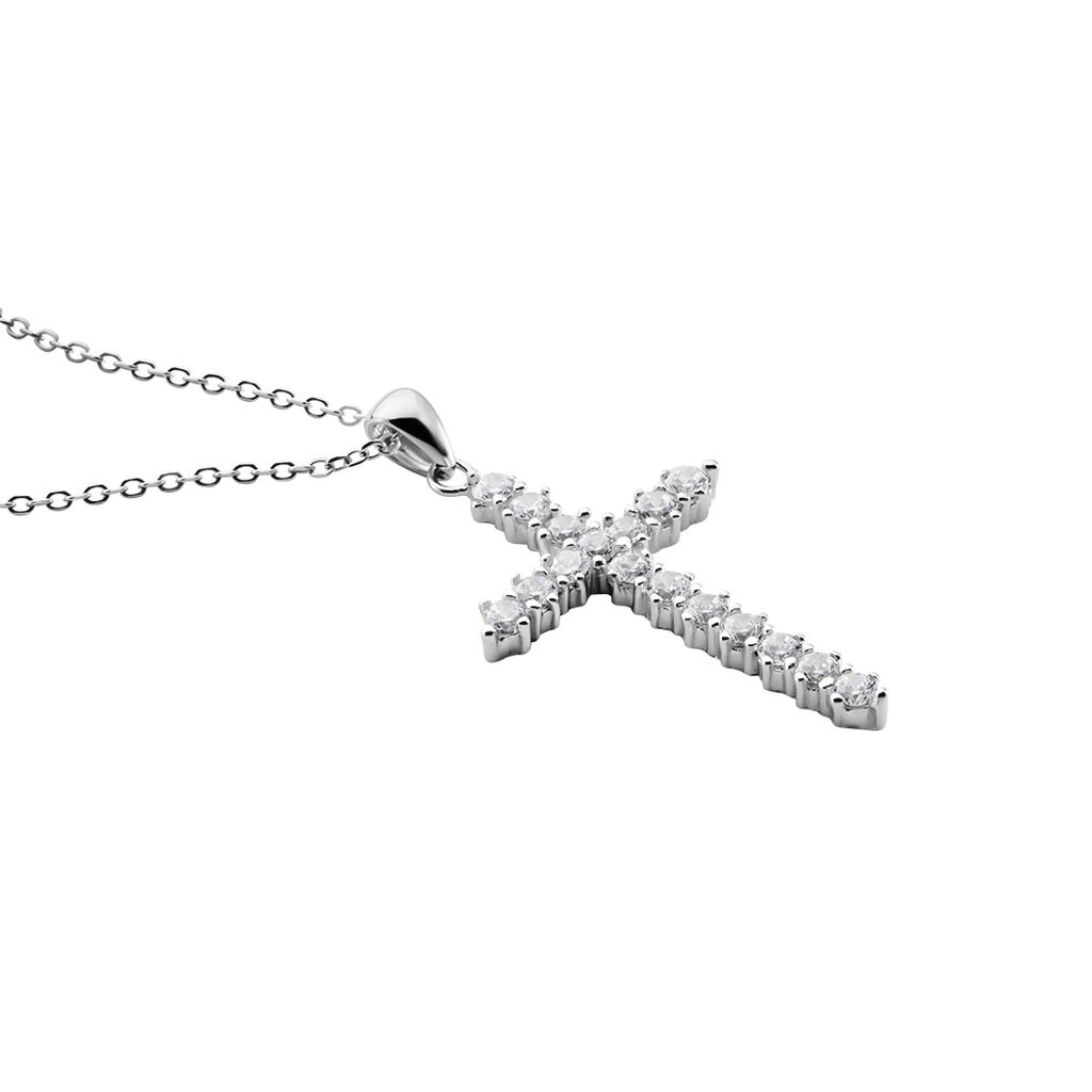Damen Collier Silber Silber 925 Zirkonia Religiöses Kreuz 0,30mm - Halsketten Damen | OROVIVO
