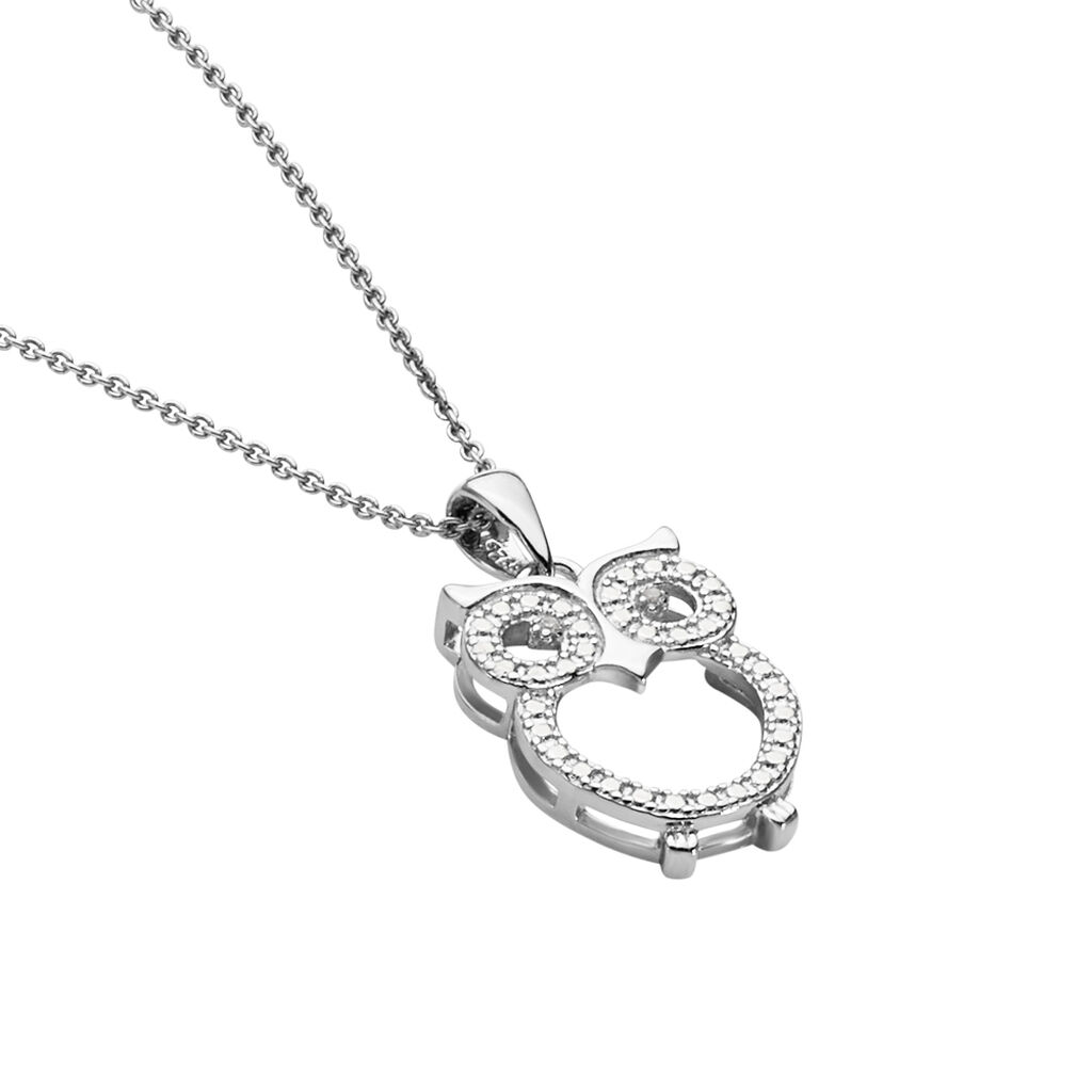 Damen Collier Silber 925 Strass Wei&szlig; Eule