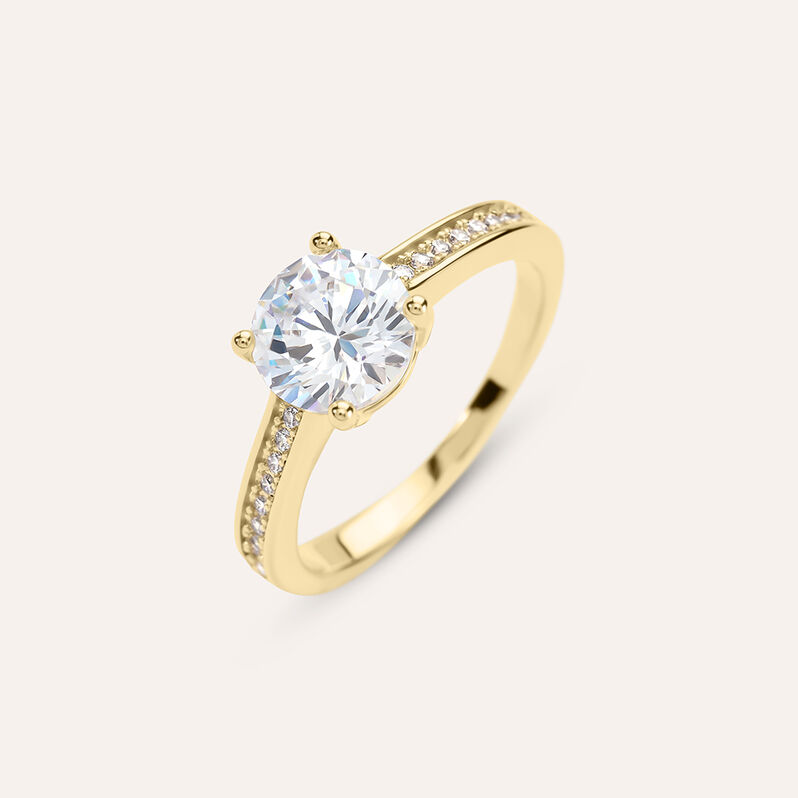 Anello Solitario Golden Dream Placcato Oro Giallo Cubic Zirconia - Spannringe Damen | OROVIVO