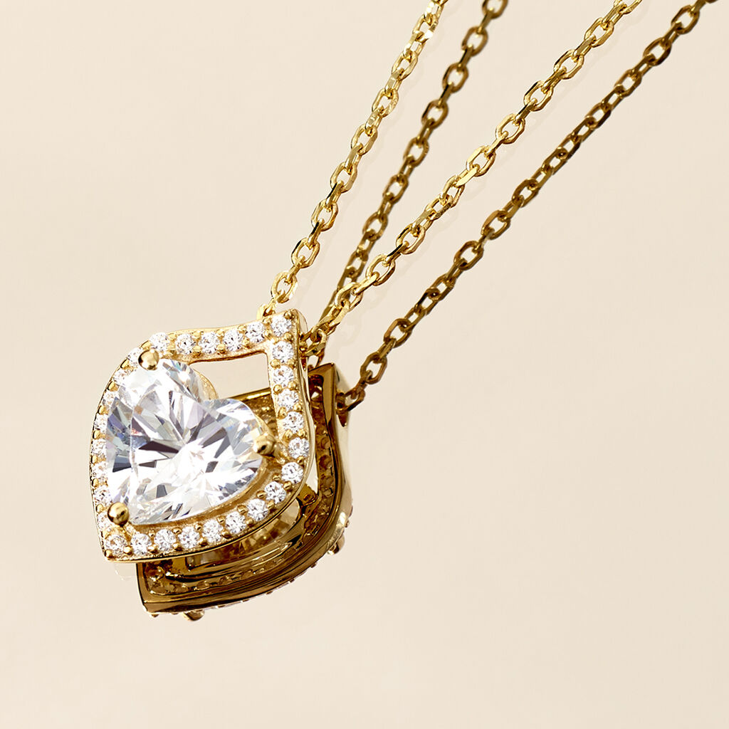 HERZ Damen Collier Gold 375 (9 Karat) Zirkonia Wei&szlig; 1,35 ct Herz