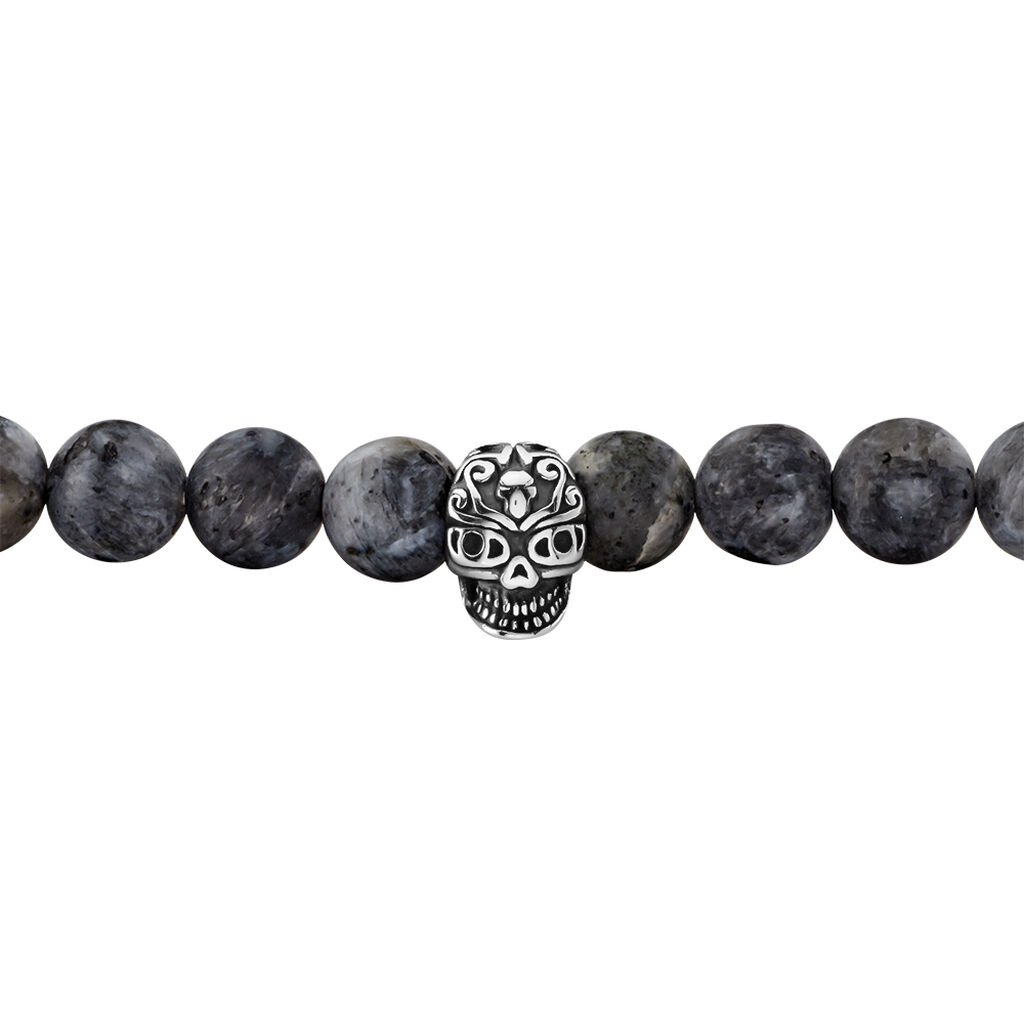 NUSRET Herren Armband Edelstahl Grau Labradorit Schwarz Sch&auml;del