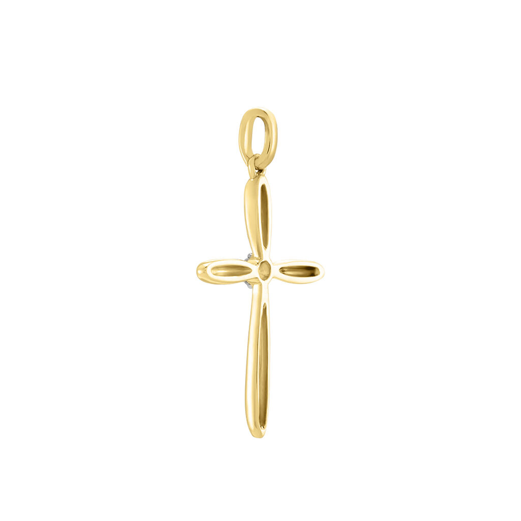 Damen Anh&auml;nger Gold 375 (9 Karat) Diamant Wei&szlig; 0,01 ct Religi&ouml;ses Kreuz