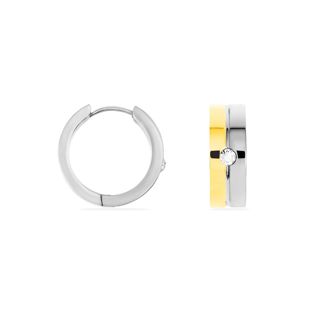 Damen Creolen Edelstahl Bicolor Strass Wei&szlig; B 3 mm