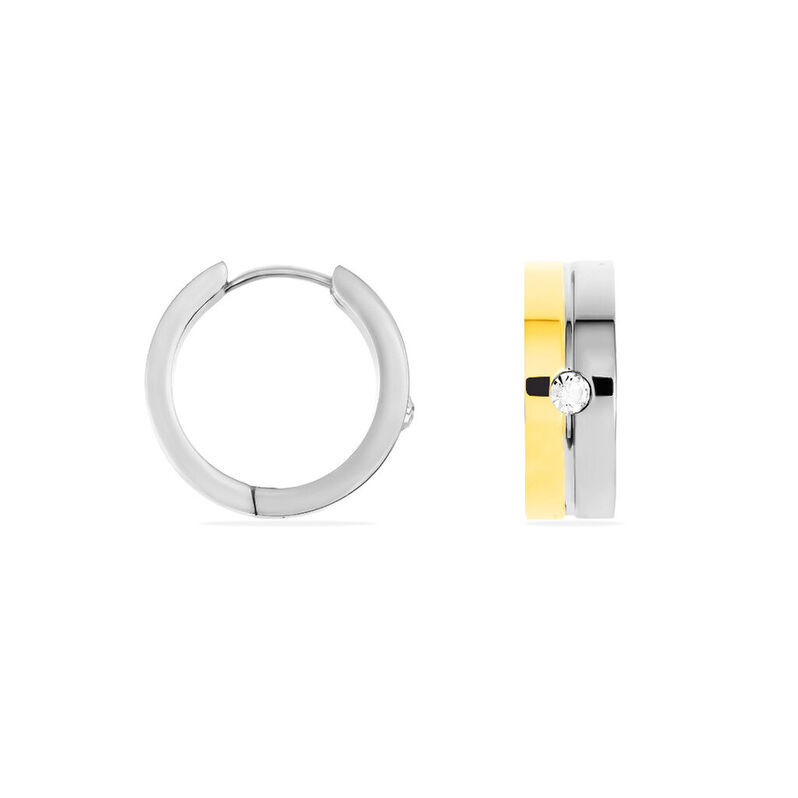 Damen Creolen Edelstahl Bicolor Strass Wei&szlig; B 3 mm - Creolen Damen | OROVIVO