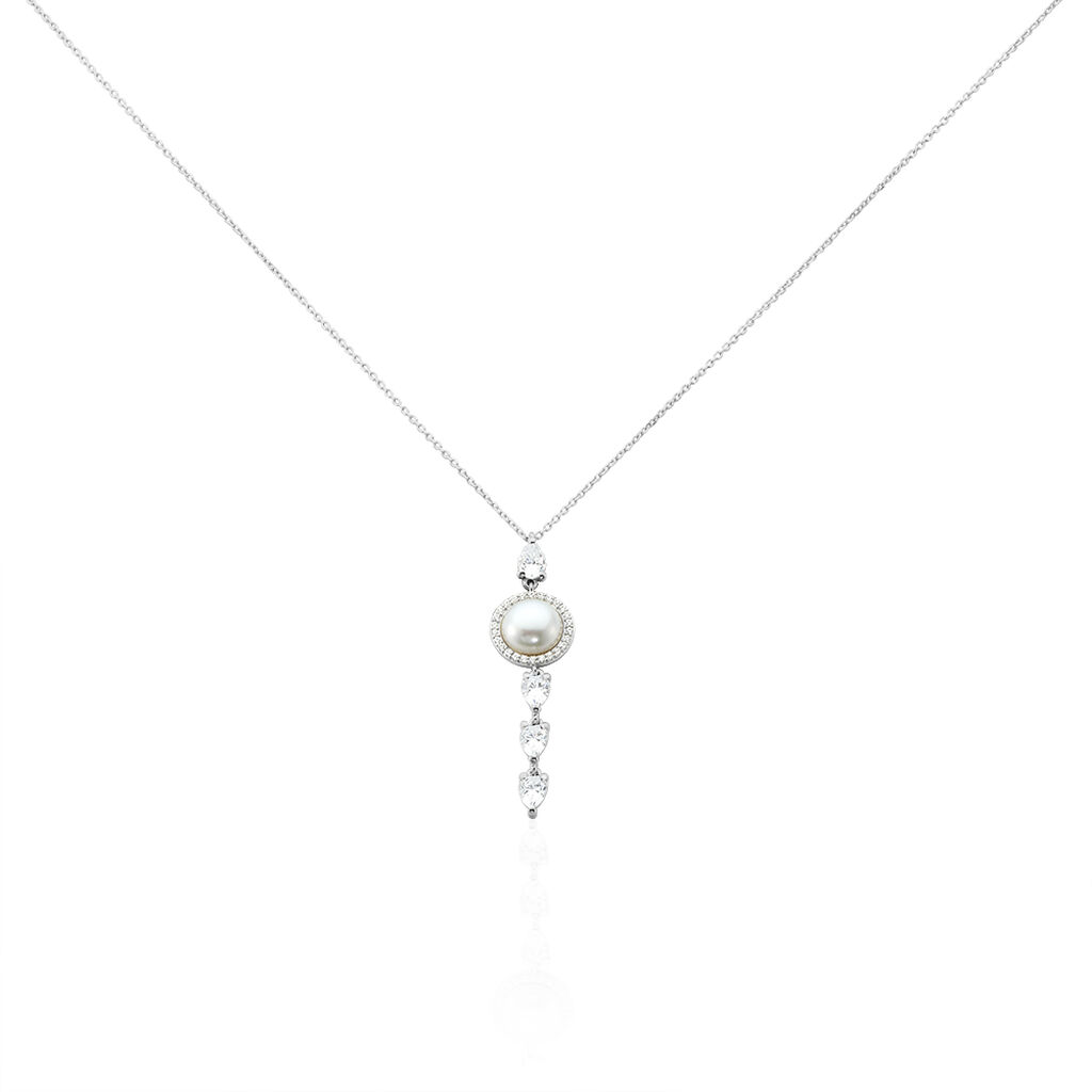 Damen Halskette Weißgold 585 Zirkonia Zuchtperle - Halsketten Damen | OROVIVO