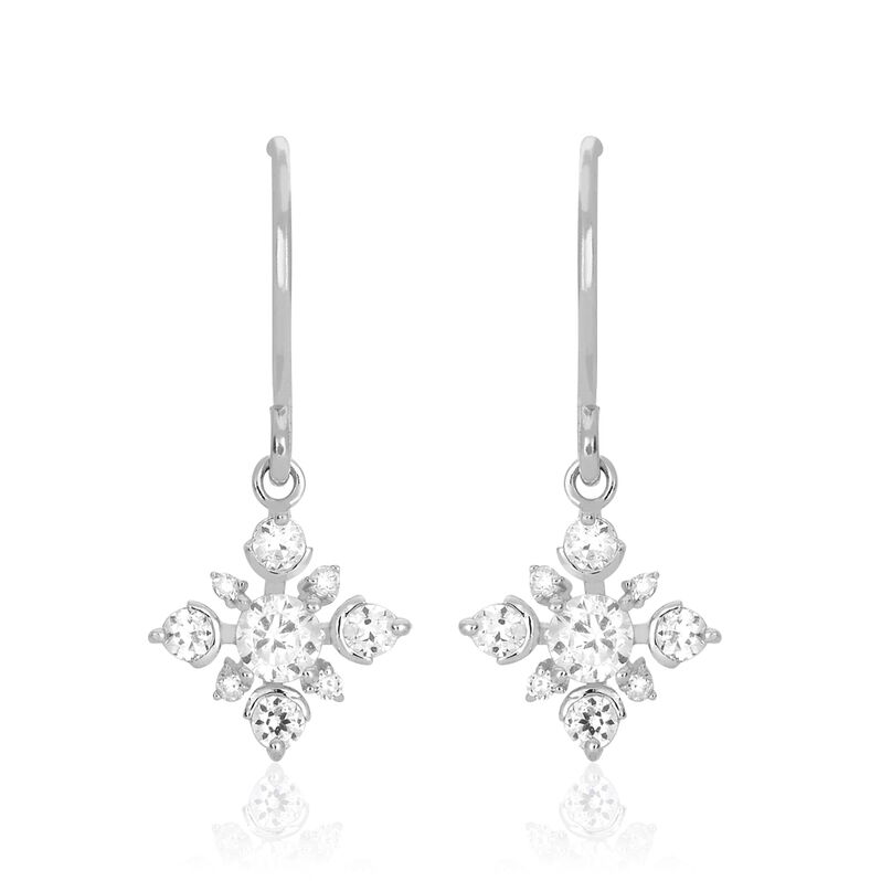 FLOKY Damen Ohrringe Lang Silber Silber 925 Zirkonia Wei&szlig; Schneeflocke - Ohrringe mit Stein Damen | OROVIVO
