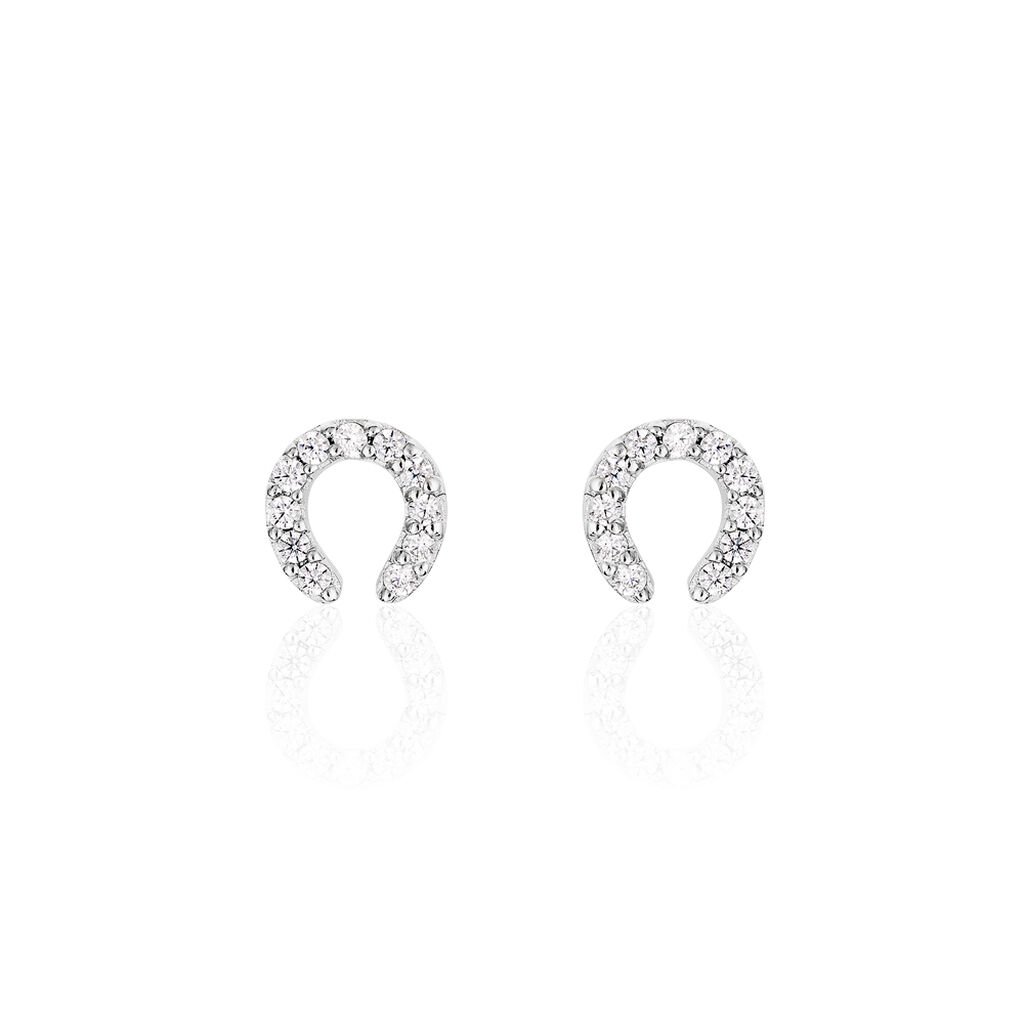 Damen Ohrstecker Silber 925 Zirkonia Weiß Talisman Hufeisen, Ohrstecker mit Stein