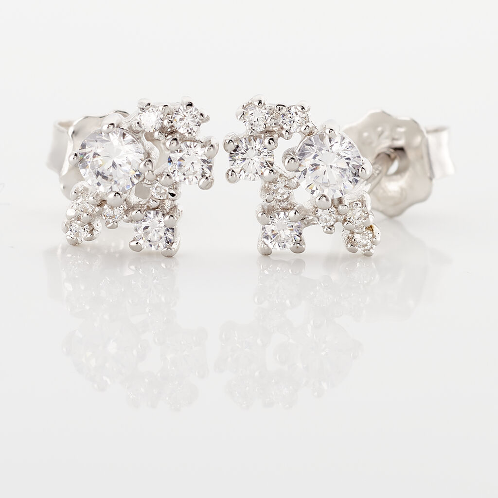 AMISSA Damen Ohrstecker Silber 925 Zirkonia Wei&szlig; 0,07 ct