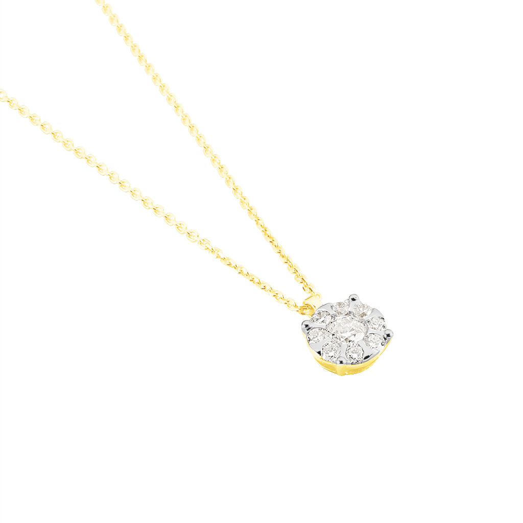 SOLO Damen Collier Gold Bicolor Gelb/Silber 585 (14 Karat) Diamant Wei&szlig; 0,12 ct Blume