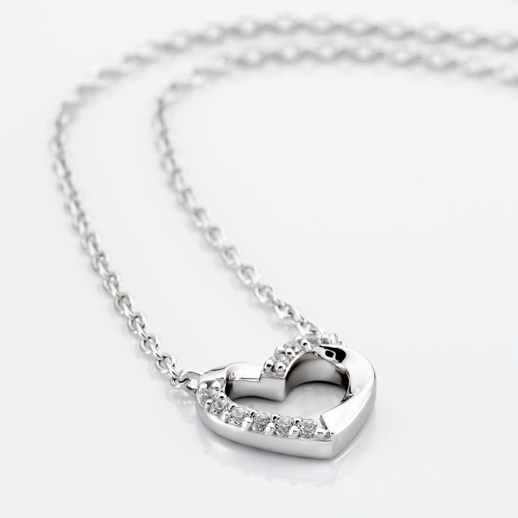 ASHLEY HERZ 19 Damen Collier Silber 925 Zirkonia Wei&szlig; 0,03 ct Herz B 1,2 mm