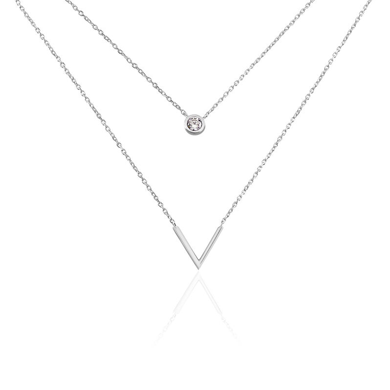 Collier Argent Rhodie Susette Double Chaine Forme V Et Oxyde - Spannringe Damen | OROVIVO