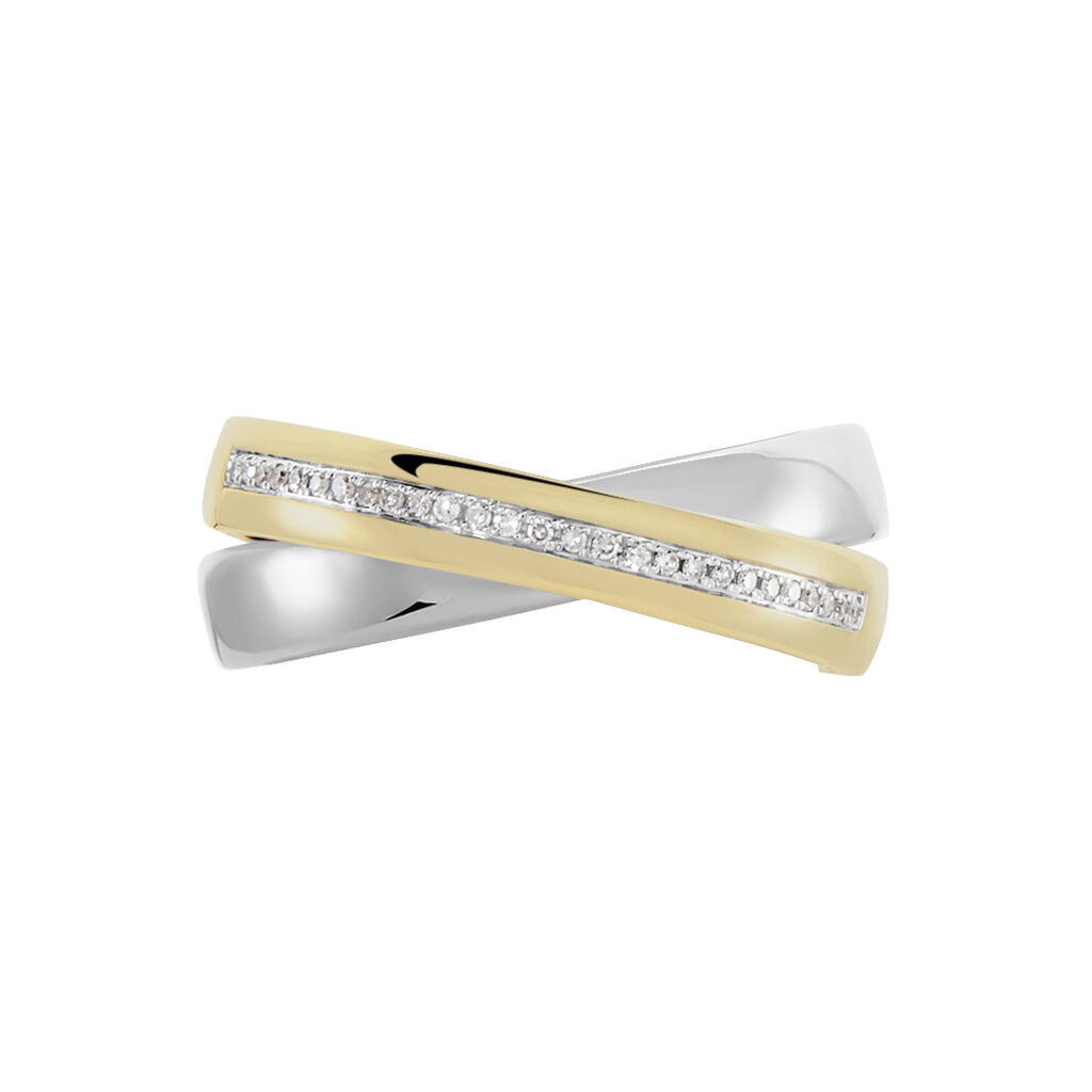Damen Ring Gold Bicolor Gelb/Silber 375 Diamant 0,08ct Bond 7,60mm  - Ringe mit Stein Damen | OROVIVO